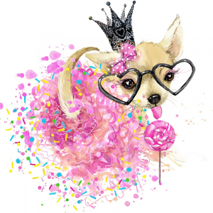 عکس با کیفیت سگ سفید با عینک صورتی و قلب